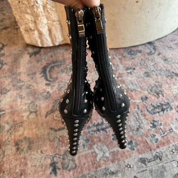 Christian Louboutin Black Studded Leather Ankle Boots with Red Soles - Picture 7 of 12